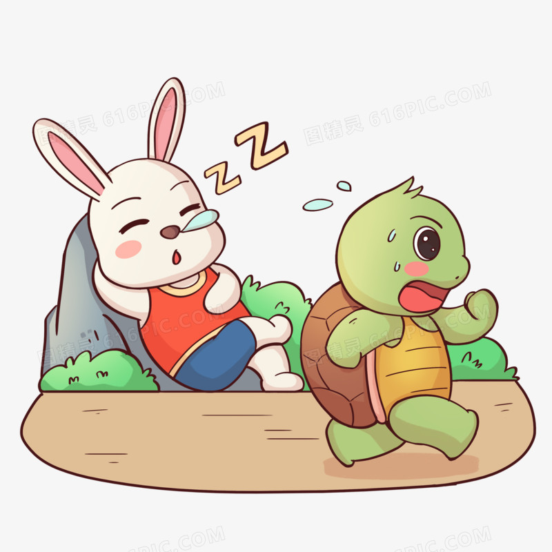 龟兔赛跑兔子偷懒睡觉卡通元素