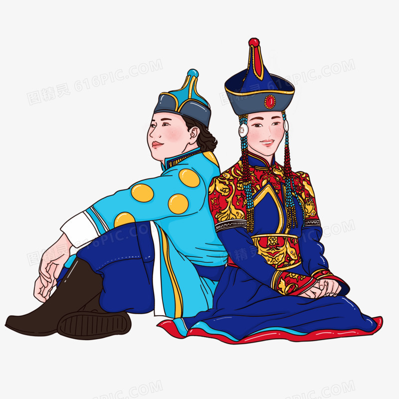 手绘卡通人物少数民族之蒙古族免抠元素