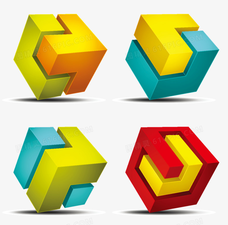 彩色3D几何方块图形矢量素材