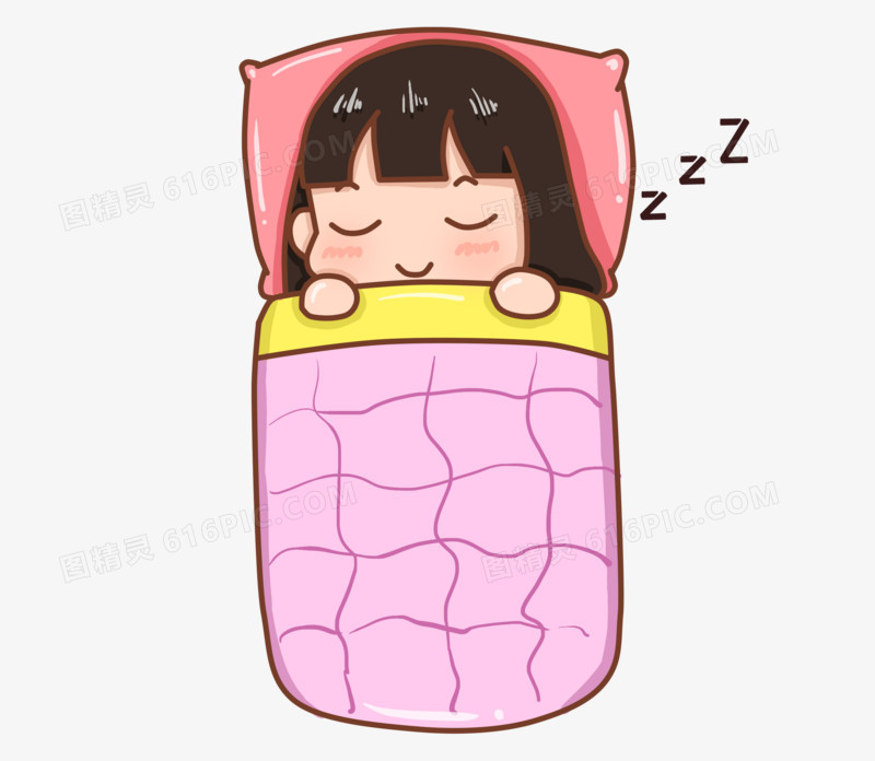 卡通女孩寒假生活睡觉免抠元素