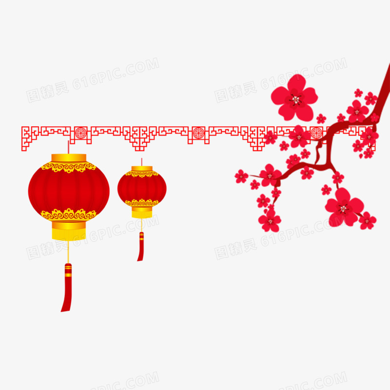 春节灯笼桃花装饰图案
