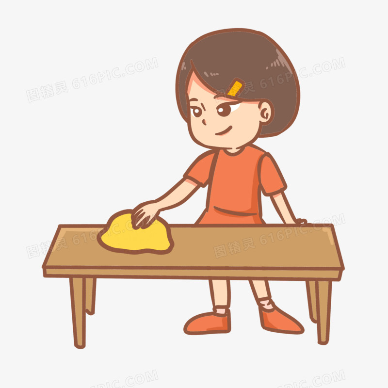 大扫除女孩打扫打扫除擦干净擦桌子整洁整理整理房间清理人物免抠元素