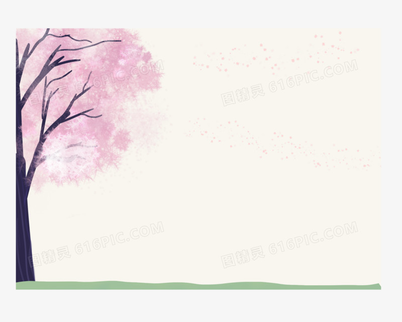 手绘樱花树边框元素
