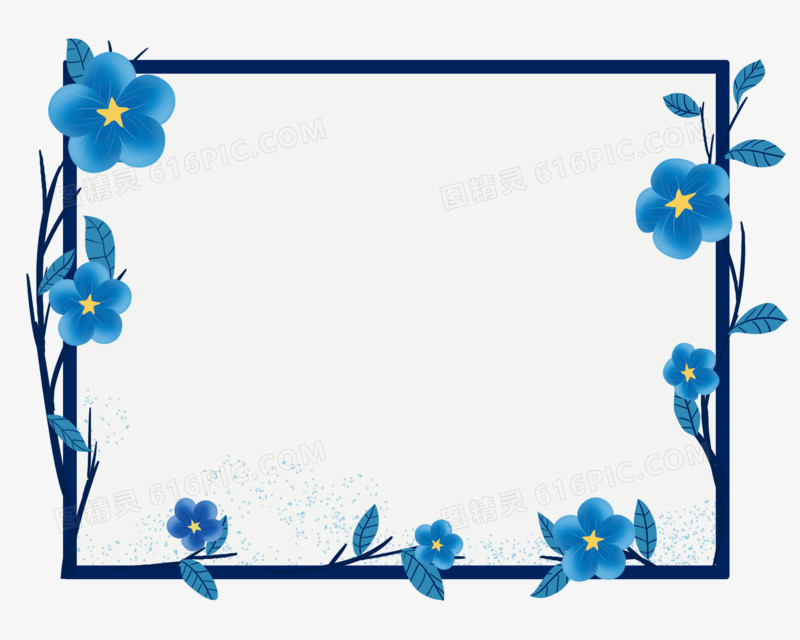 蓝色花卉植物边框元素