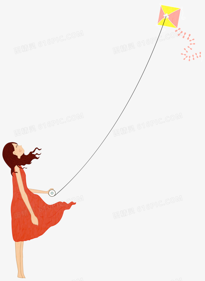 卡通少女放风筝