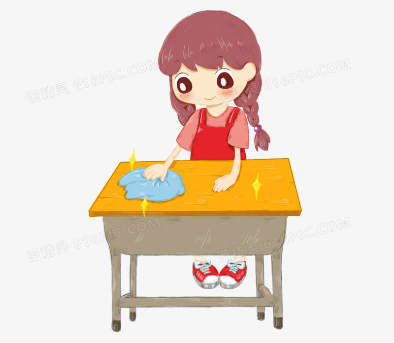 卡通可爱大扫除女孩家务打扫打扫除擦东西擦干净擦桌子