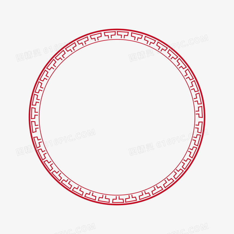 红色简约中式圆形纹理边框元素