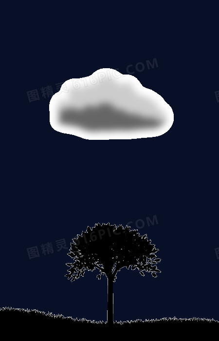 云朵树木黑色剪影矢量图