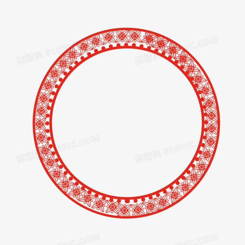 红色中式花朵圆形边框元素