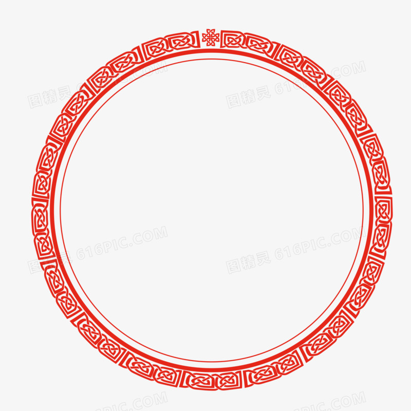 红色中式花纹圆形边框免抠元素