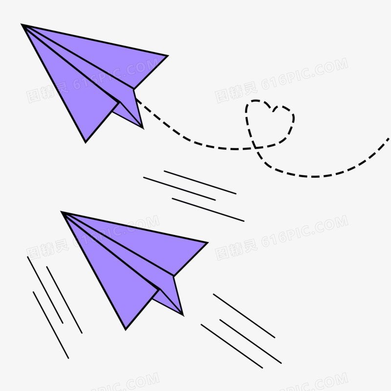 紫色卡通纸飞机免抠元素