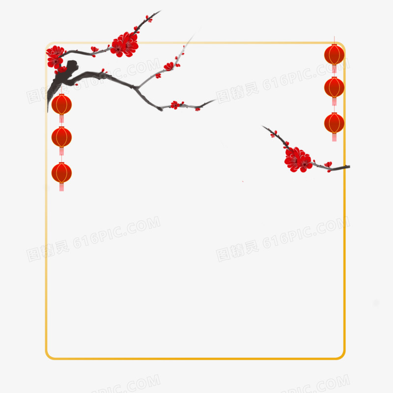 中国风红色腊梅梅花边框元素