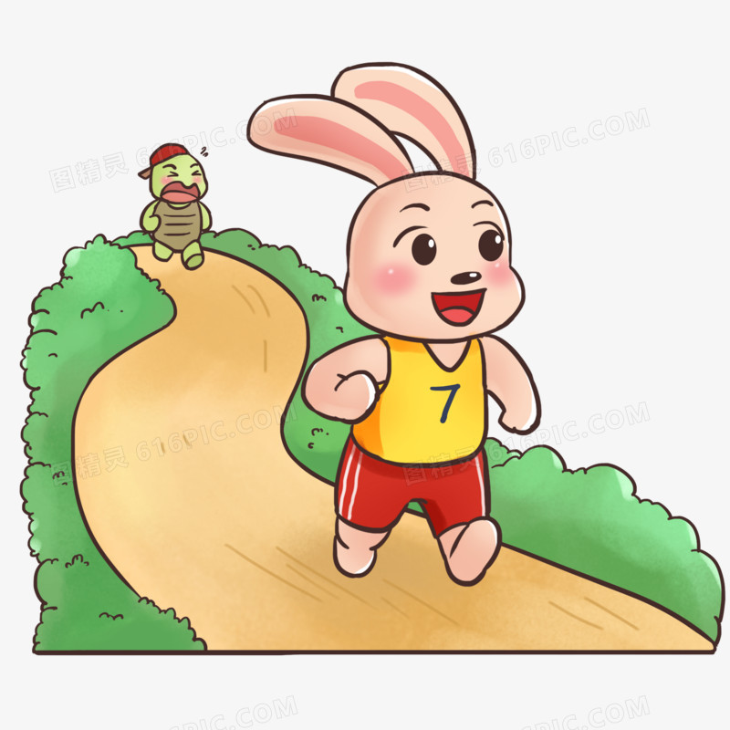 手绘卡通龟兔赛跑比赛场景