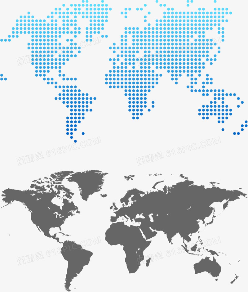 蓝色点状和灰色实底世界地图