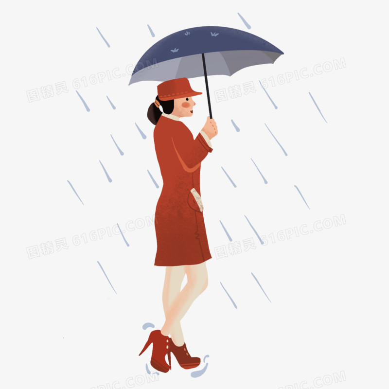 女生下雨天打伞免抠元素