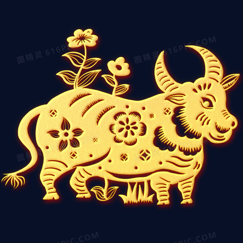 金色立体福牛装饰元素