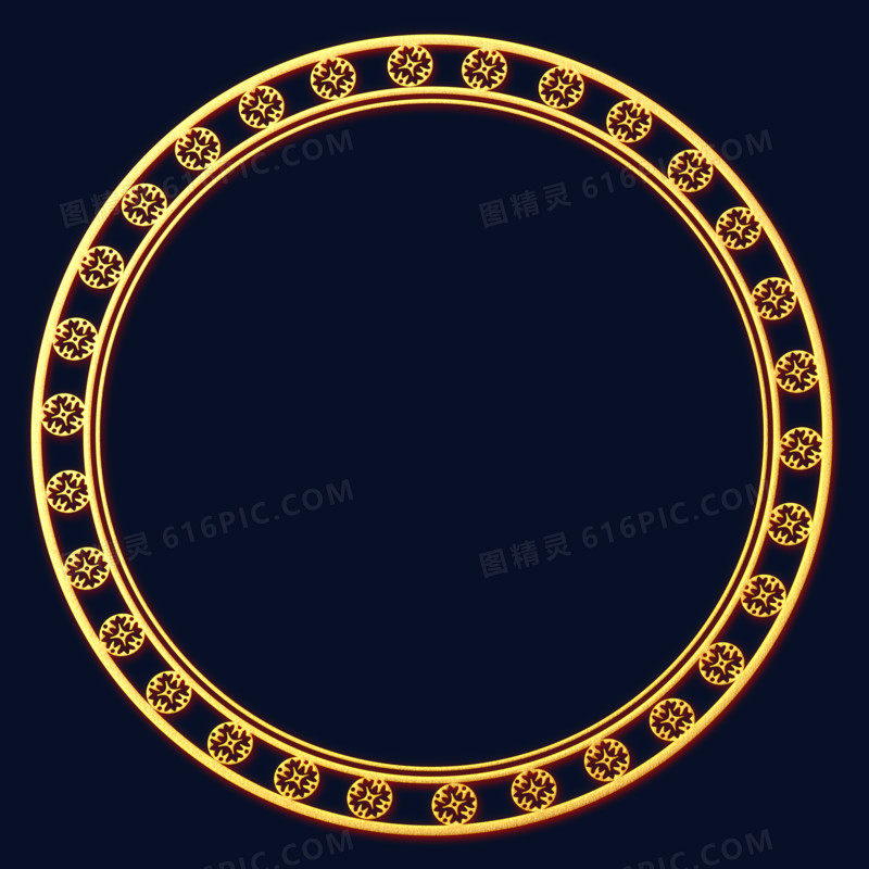 金色浮雕圆形古典边框免抠元素