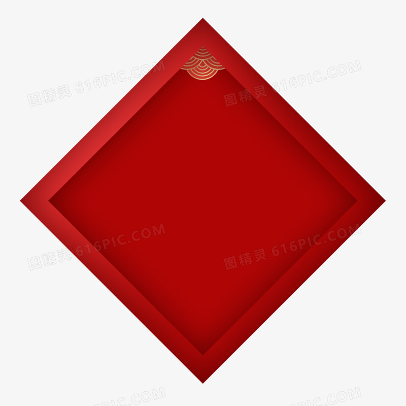中式红色剪纸风菱形边框免抠元素