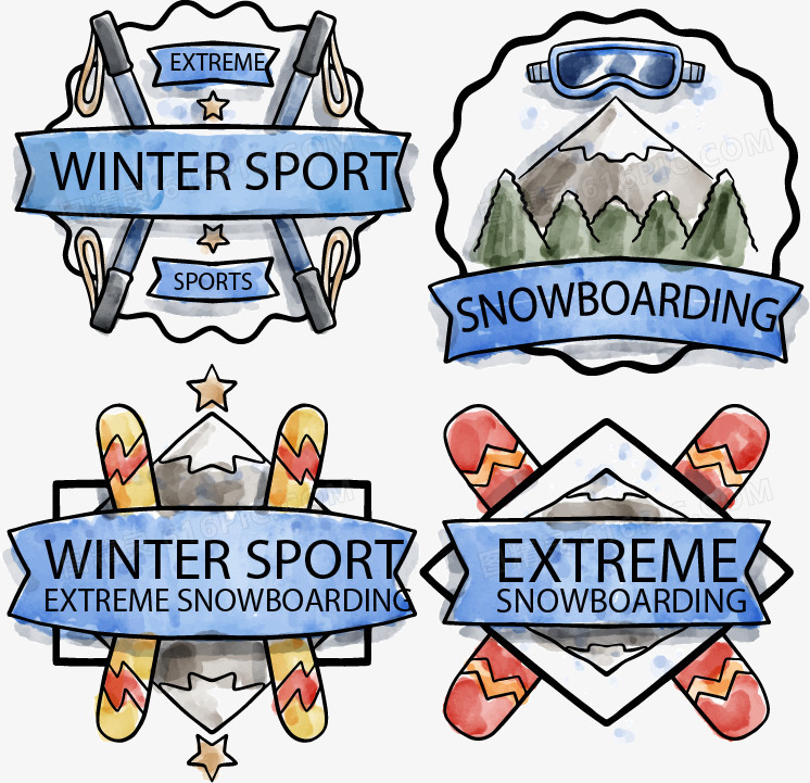 水彩冬季运动标志