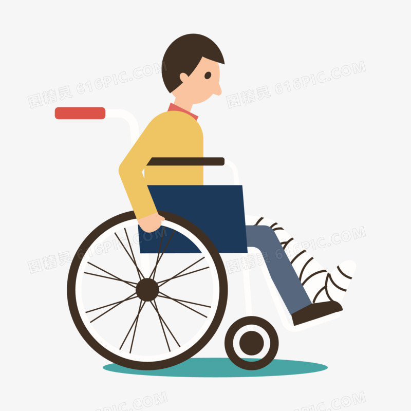 扁平卡通骨折坐轮椅免抠矢量元素
