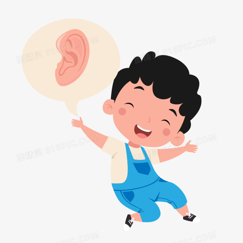 卡通手绘男孩呼吁保护听力免抠元素
