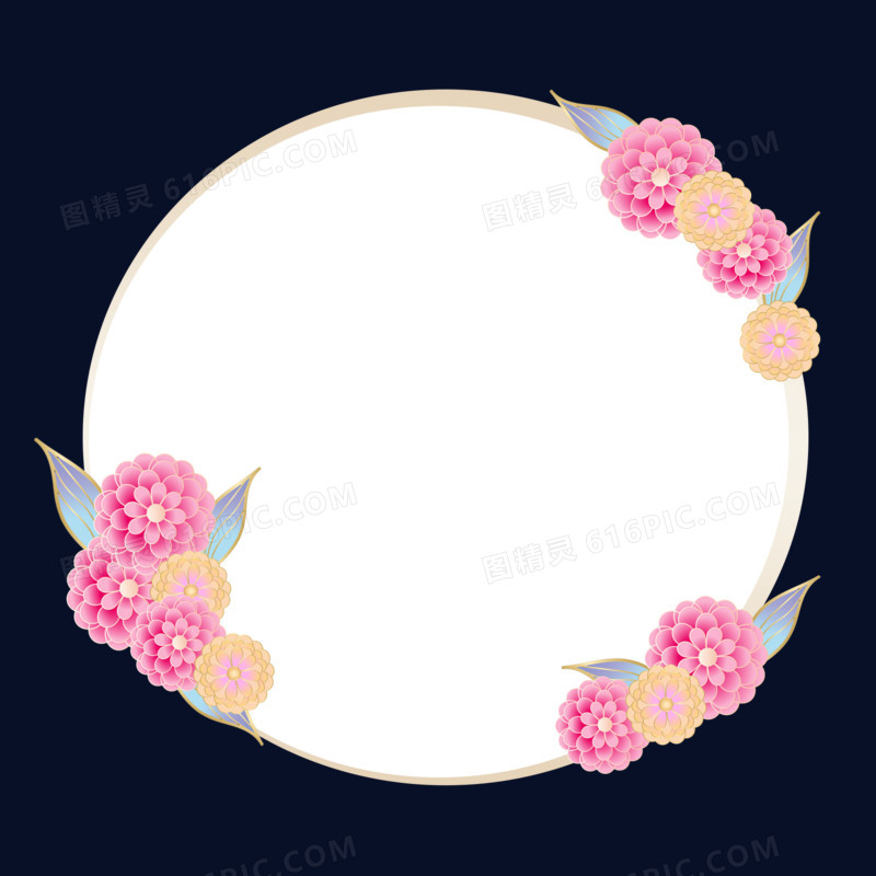 粉色中国风花朵圆形边框元素