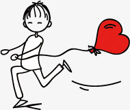 卡通小男孩红色爱心气球