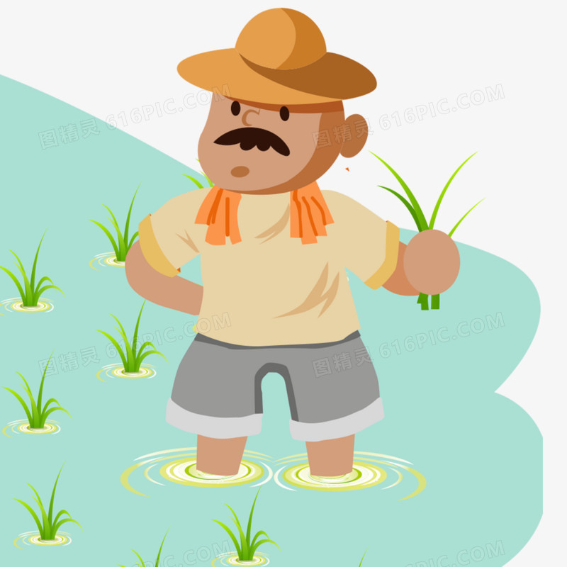 关键词:手绘卡通农民农民伯伯插秧种植种水稻耕种插水稻免抠元素图