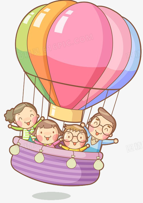 卡通可爱欢乐热气球漂浮人物