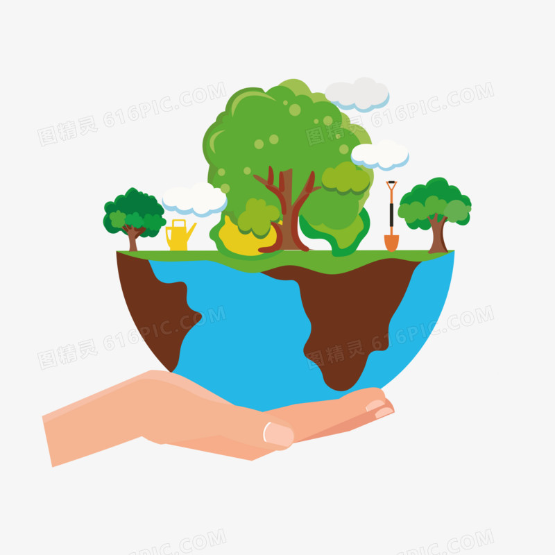 创意绿洲地球种树免抠元素