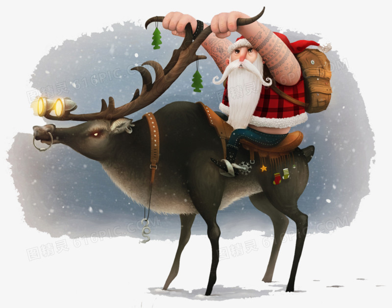 圣诞老人骑鹿素材