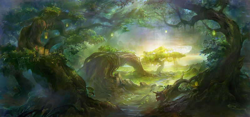绿色迷幻森林魔幻海报背景