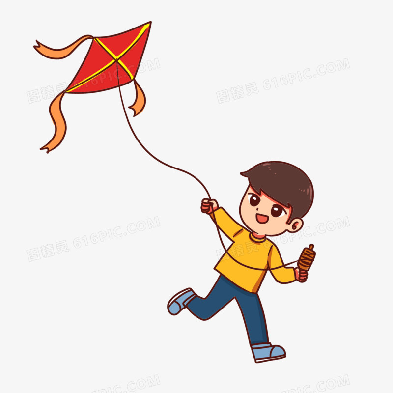 卡通小朋友小孩儿放风筝风筝小男孩图精灵为您提供卡通手绘放风筝的小