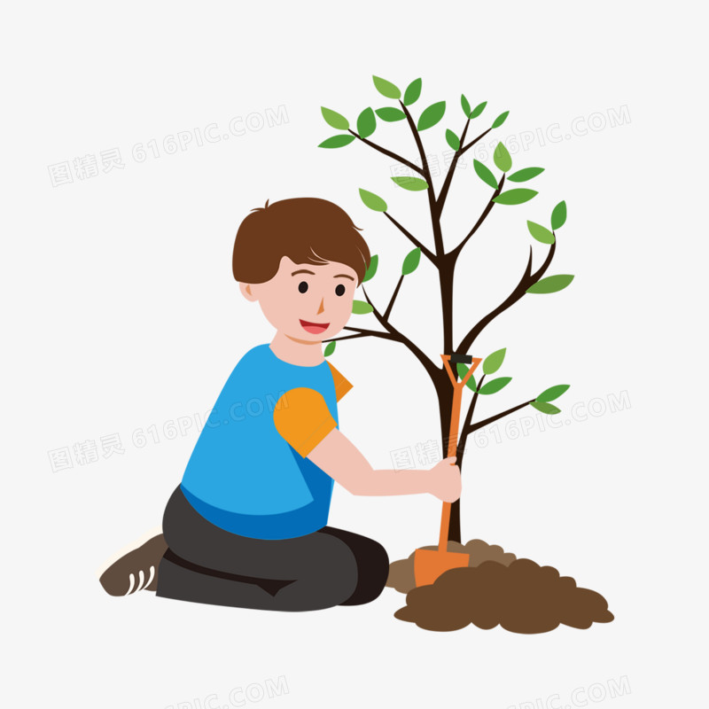 种植绿植人物免抠元素树木树幼苗栽种图精灵为您提供手绘卡通小朋友