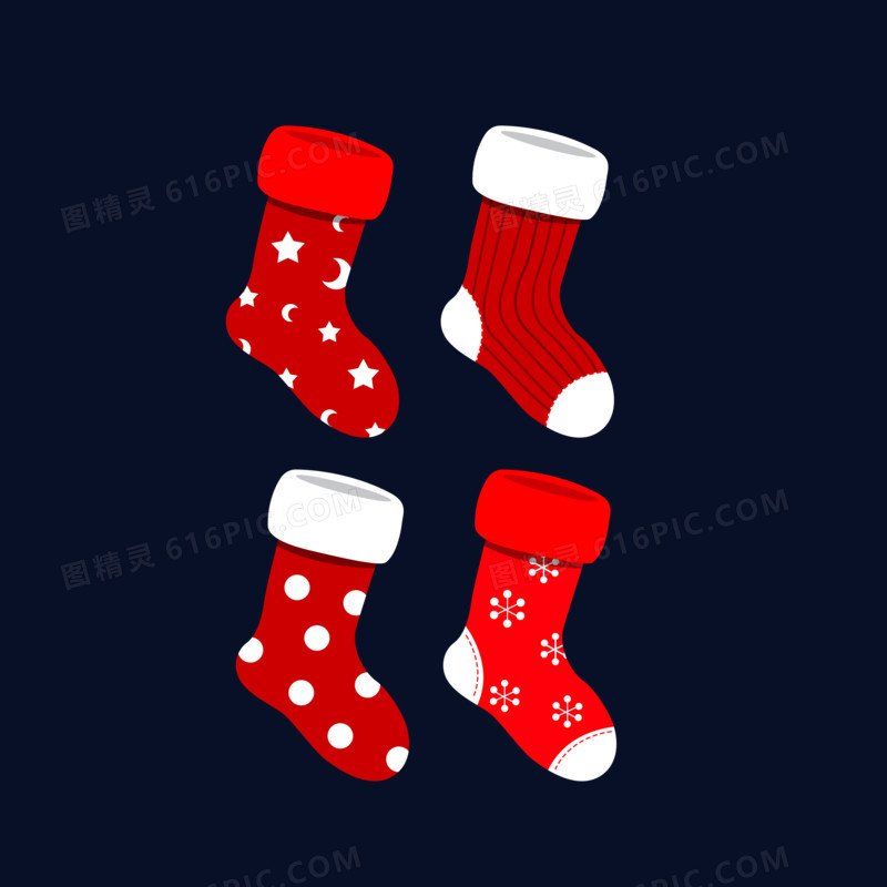 一组红色的圣诞袜子合集元素