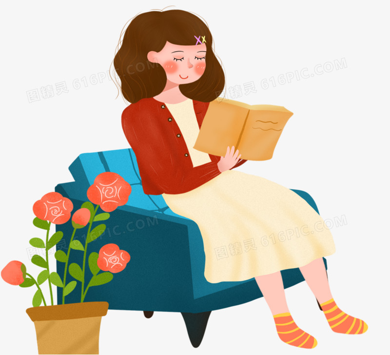 关键词:世界读书日世界阅读日人物阅读沙发看书读书手绘风插画风免抠