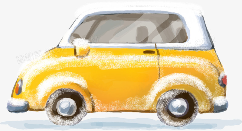 手绘冬季黄色小车