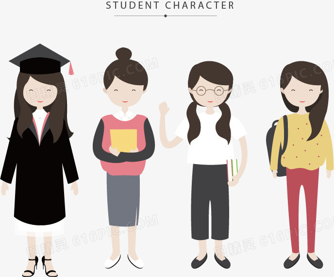 关键词:              大学生卡通人物彩色女性学士服
