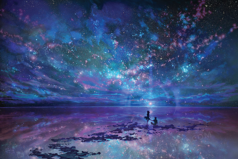 蓝紫色梦幻星空风景