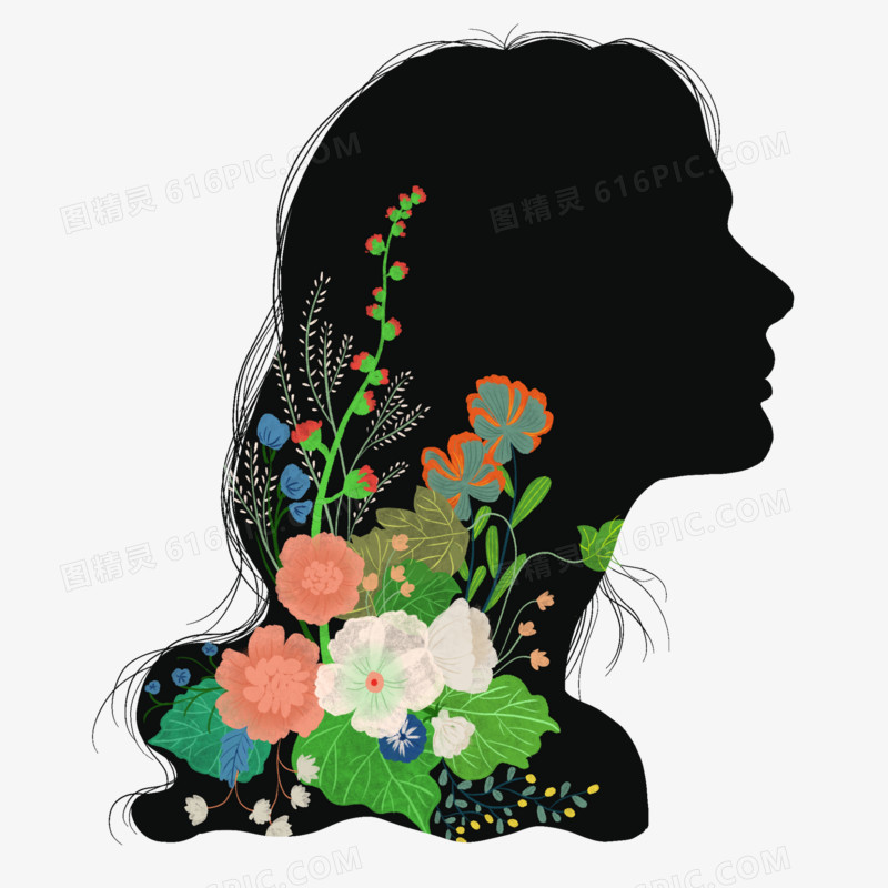 女性唯美创意花卉剪影装饰元素