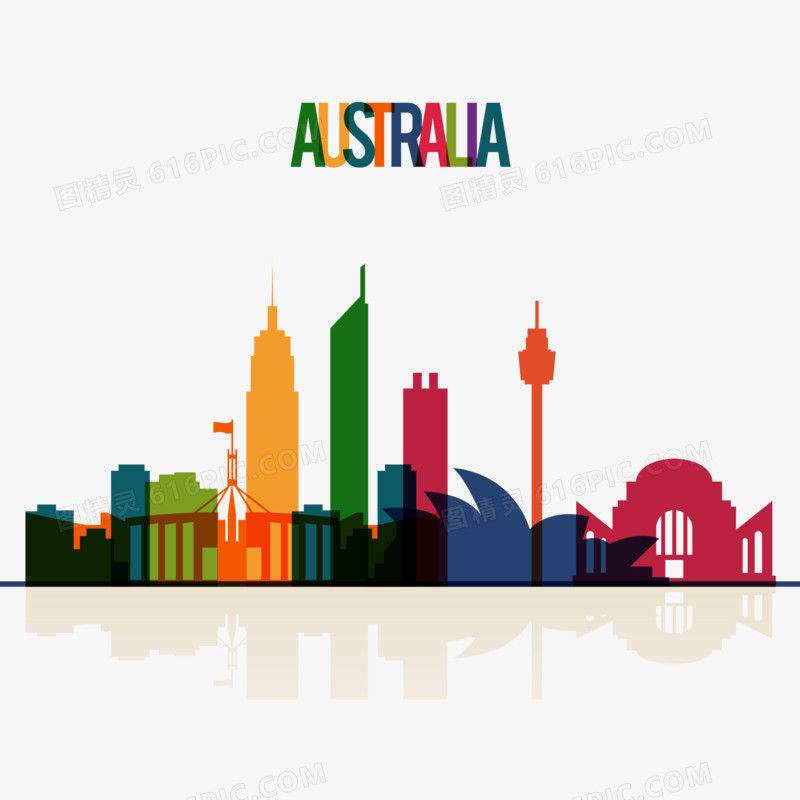 澳大利亚城市彩色剪影矢量图下载