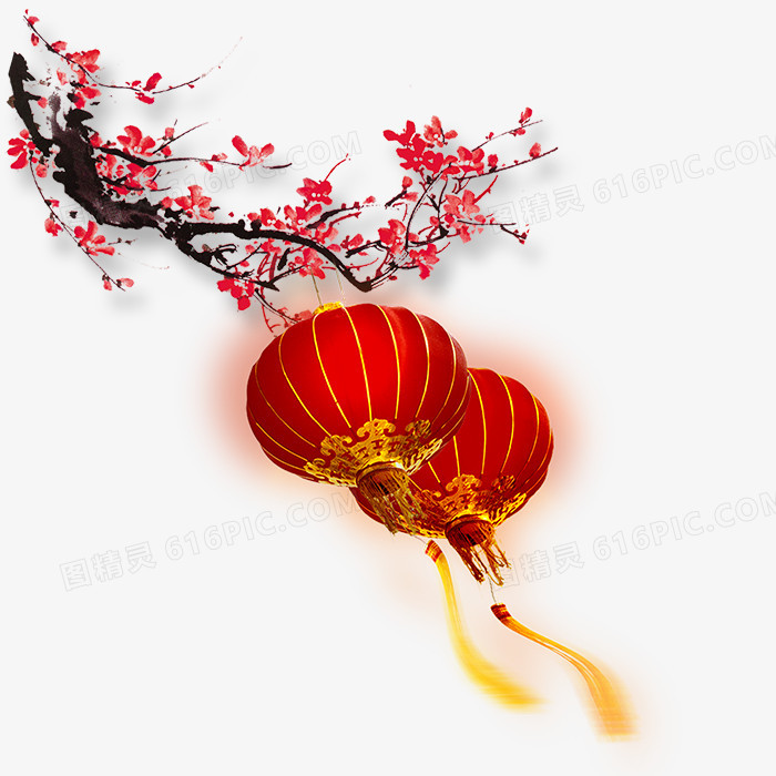 红色喜庆中国风梅花灯笼装饰图案
