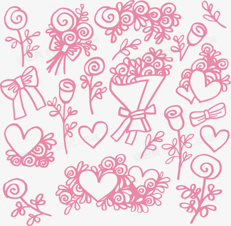 粉色花卉和爱心矢量素材