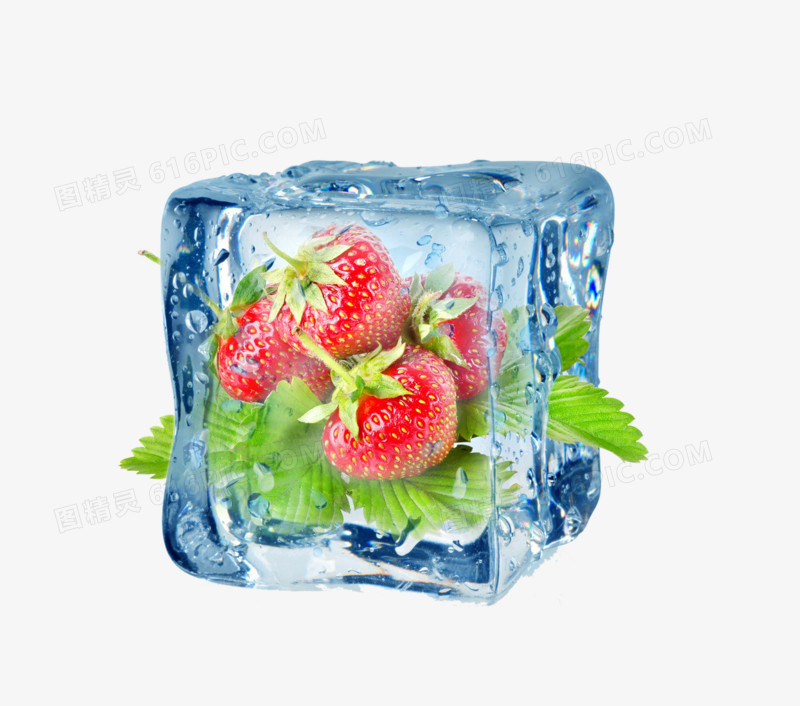 夏天 冰块 冰冻草莓 冷饮装饰