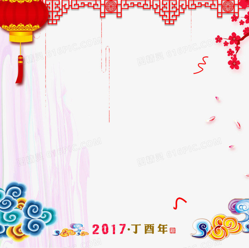 彩色祥云花纹边框灯笼2017