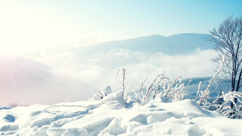雪景天空下雪素材图片