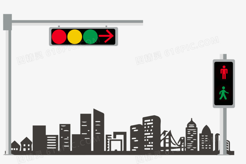 卡通手绘矢量城市道路交通信号灯免抠元素