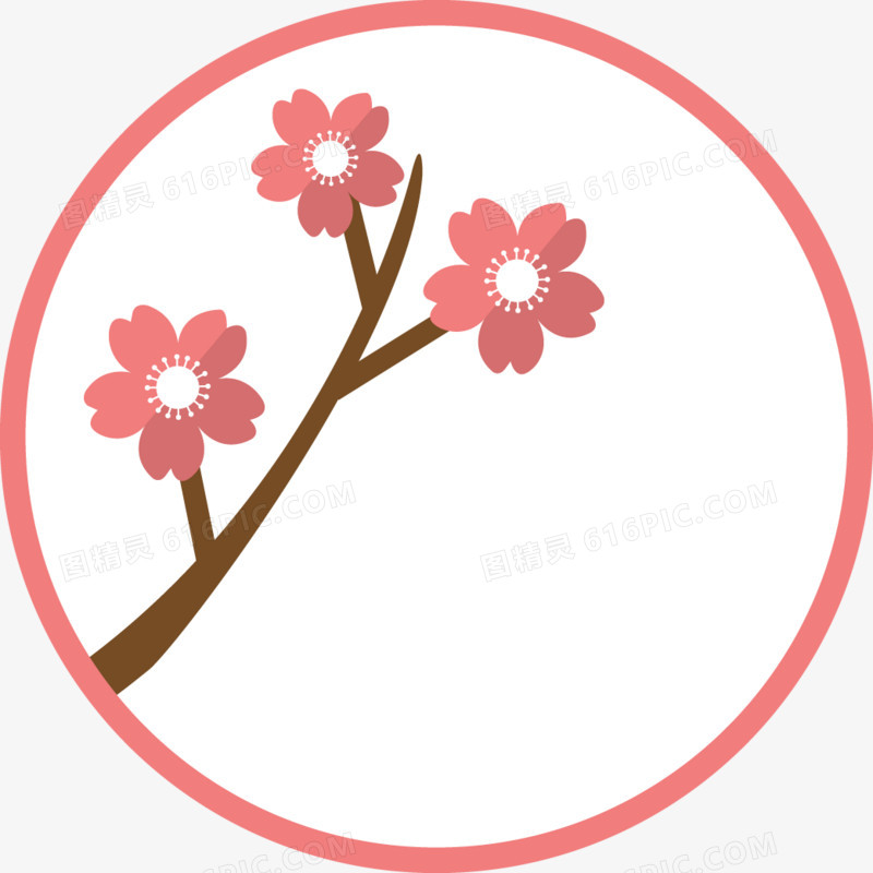 日本古典标签与樱花圆形粉色