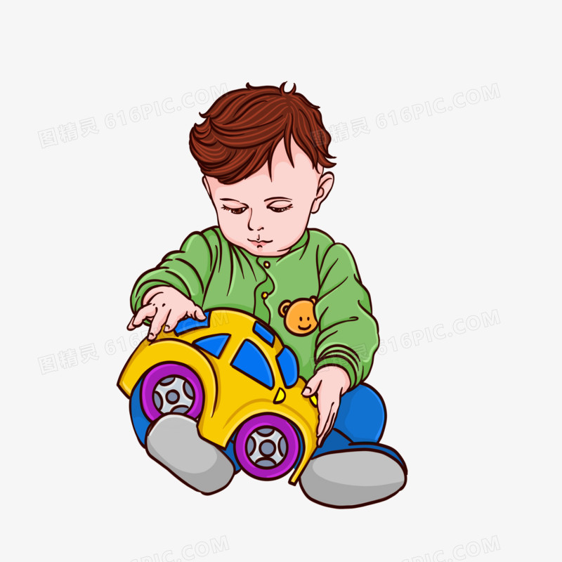卡通手绘玩玩具车的婴儿免抠元素