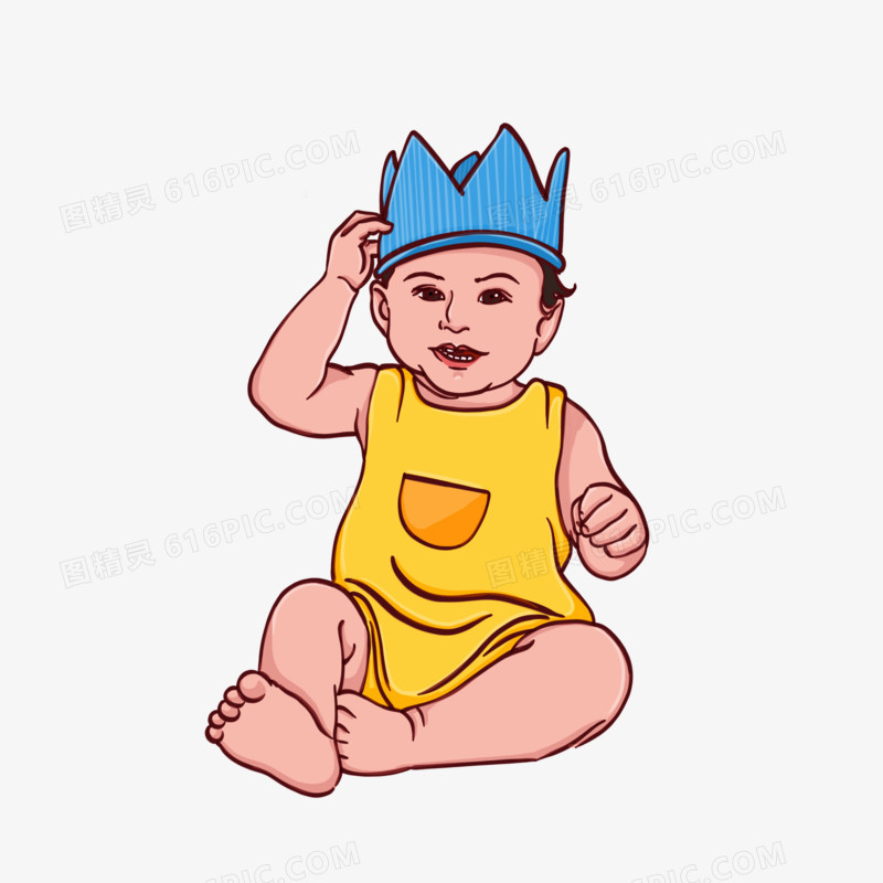 卡通手绘戴皇冠帽子的小婴儿免抠元素